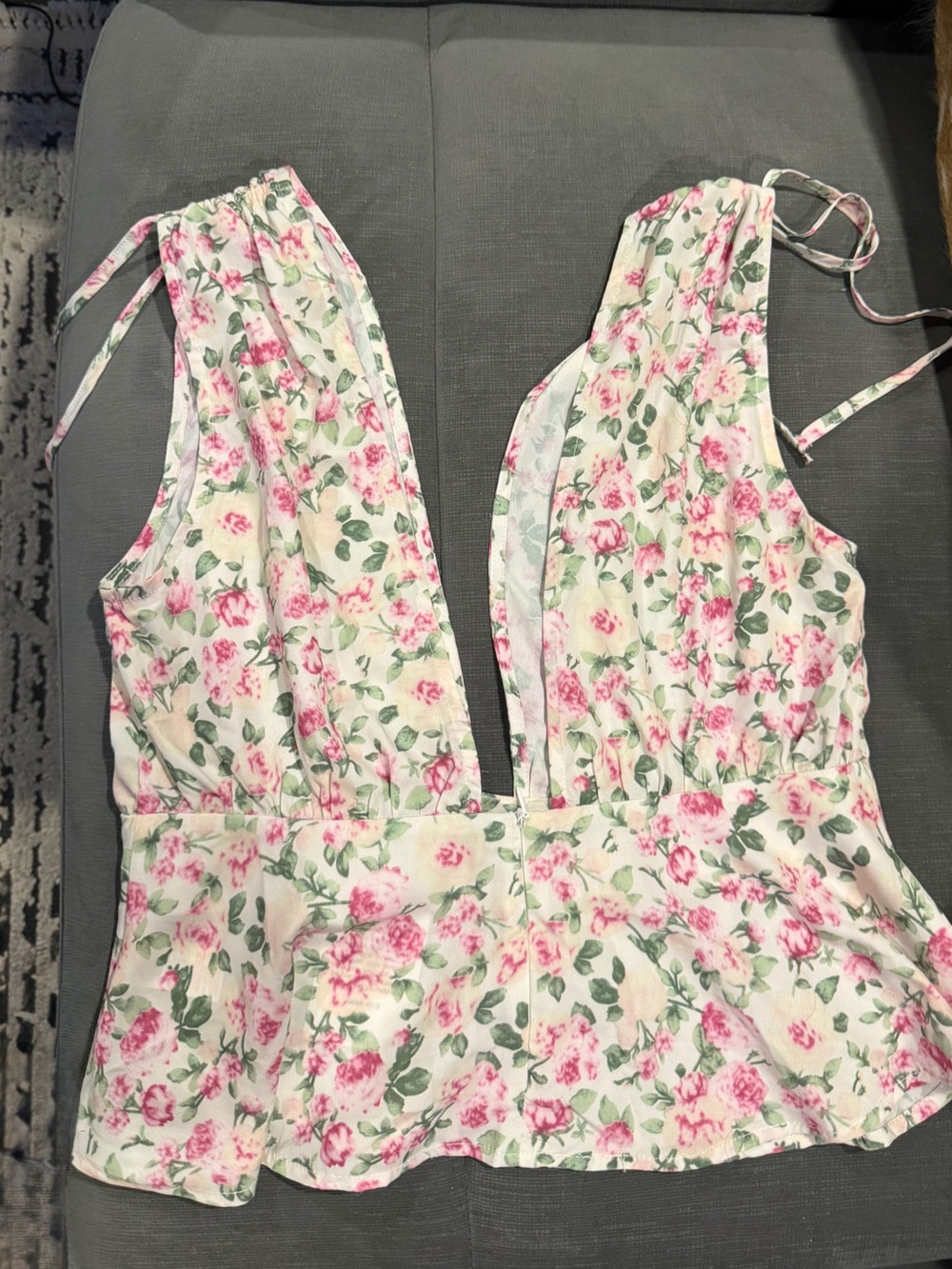 Boohoo Cream top with Pink Floral and Green Leaf Print